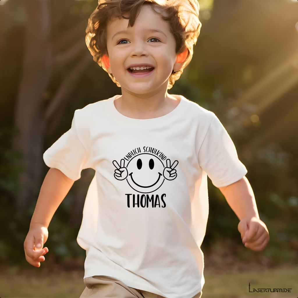 Bügelbild Endlich Schulkind mit Smiley und Namen | AUFBÜGELN | DIY | TSHIRT | EINSCHULUNG
